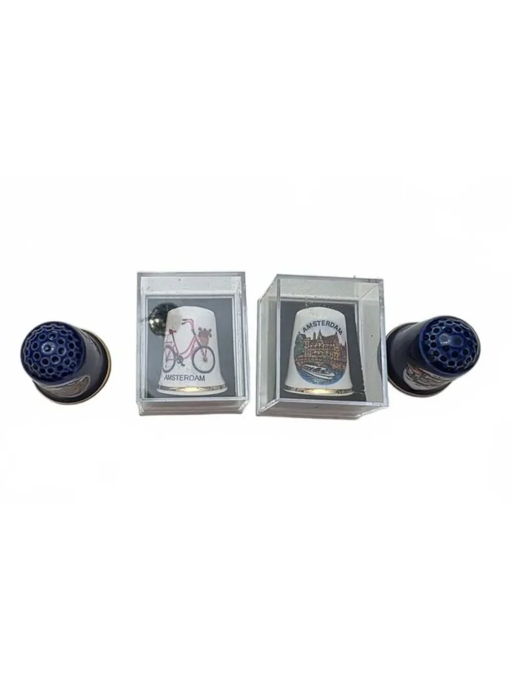 4 Vintage Netherlands Dutch Souvenir Porcelain Thimbles Set